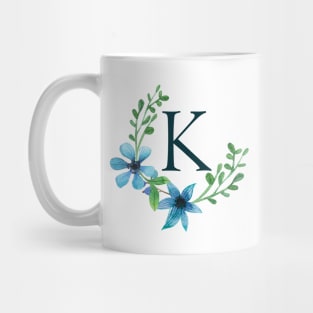 Floral Monogram K Pretty Blue Flowers Mug